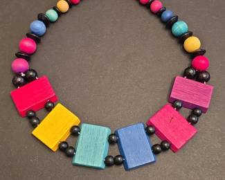 Colorful Geometric Wooden Bead Necklace
