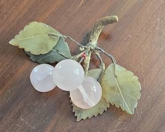 Carved Jade and Rose Quartz Cherry Cluster Figurine