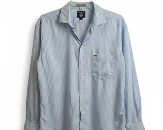 Faconnable Mens Light Blue Striped ButtonDown Shirt