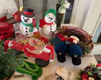 Adorable Set of Vintage Ceramic Christmas Mr. & Mrs. Snowman, Hand Painted, Vintage Christmas Ceramics 