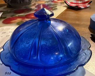 cobalt blue covered butter dish