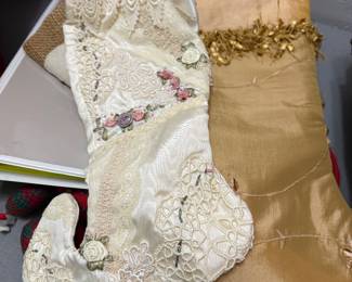 White Lace & Gold Christmas Stockings