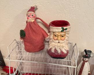 Vintage “Putz” Style Santa & Vtg~RAZ Imports~Paper Mache Santa Face Glitter Boot~Christmas Decor~5"