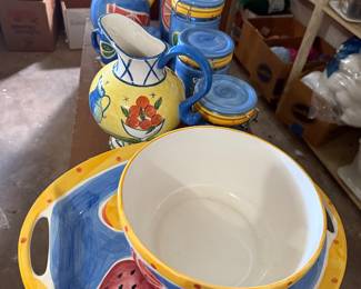 Hand Painted Pitcher & Cannisters