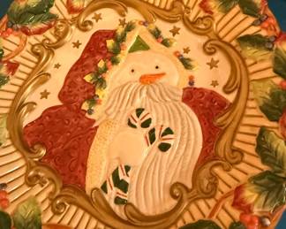 Vintage Fitz and Floyd Canape Plate Snowman Holly Gold Scrolls 9" Christmas