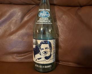 Vintage 1979 Dr. Pepper Roger Staubach Commemorative Glass Bottle