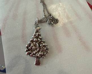 silver christmas tree necklace