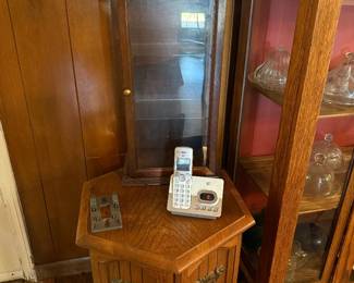 MCM hexagonal end table and hanging curio cabinet