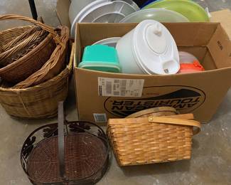 misc baskets and plastic ware