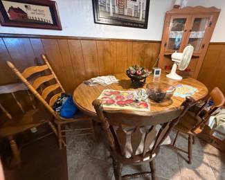 oak style kitchen table and misc chairs