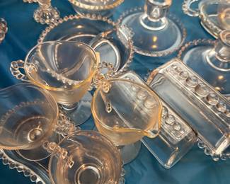 candlewick butter dish and candle holders