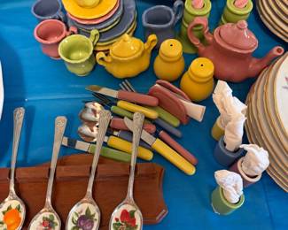 Avon fruit spoon set, kids tea set 