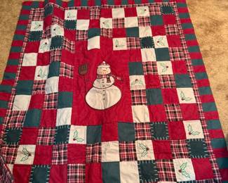 Handmade Snowman Quit in Green/Red