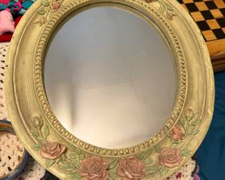 Ivory Colored Framed Mirror with Pink Roses 