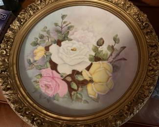Framed Decorative Plate with Roses