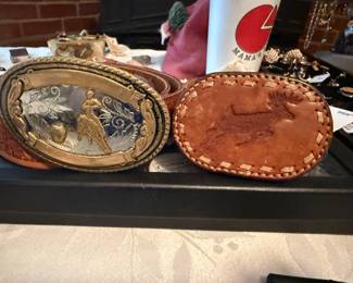 Vintage Rodeo Themed Belt buckle with Leather Belt & Leather Belt buckle Depicting a Deer