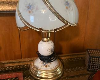 brass glass panel shade lamp 1990s