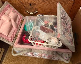 kids sewing basket with contents