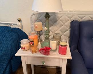 side table, candles
