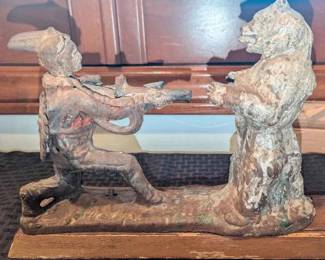 HE176VIndian Shooting Bear Cast Iron Mechanical Coin Bank