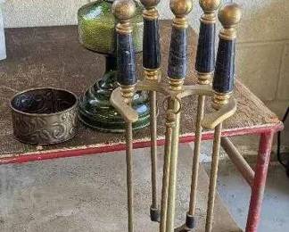 HE125Vintage Kerosene Lamp  Andirons With Wine Holder