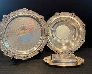 HE194Gorham Silver Plate Platter, Bowl  Butter Dish