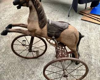 HE109VVintage Wooden Horse Tricycle