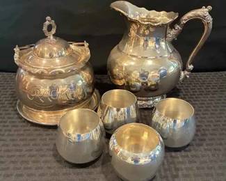 HE192VVintage Silver Plate Pitcher  Crackers Jar