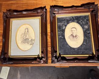 Pair of Wooden Framed Portraits