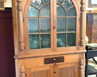 Mid 1800's Pennsylvania Dutch Antique Corner Cupboard