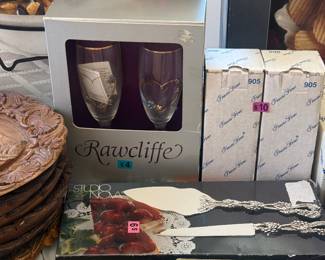 Silver serving sets and vintage kitchen ware in box