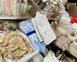Vintage linen, doily’s, napkins, pillowcases, hankies, runners, dresser scarves, curtains and valences.  