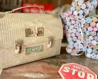 Vintage lunch pail, Easter decor