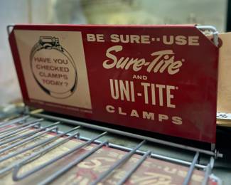 Vintage auto parts display racks