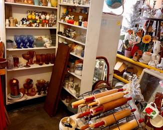 Amber glass, rolling pins, MCM
