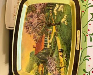Currier Ives Metal serving trays