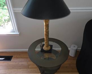 BLACK TABLE AND LAMP