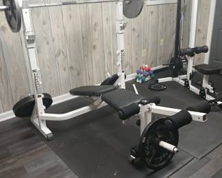 FULL BARBELL FRAME, WEIGHTS, MATTS, BENCHES