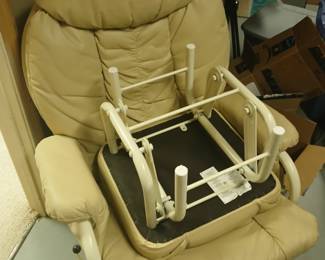 CREAM LEATHER RECLINER, SWIVEL CHAIR WITH OTTOMAN