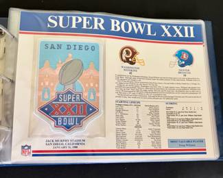 This is a Willabee & Ward official NFL Super Bowl patch collection binder with patches