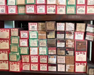 Large collection of antique player piano word rolls including QRS, Aeolian, Imperial, International, Mel-O-Dee, and other vintage labels. Wide selection of popular songs, ragtime, waltzes, jazz, and classic tunes. Great for collectors, restorers, or owners of player pianos.