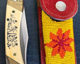 Schrade Uncle Henry 184UH “Golden Spike” Lockback Knife With beaded case
