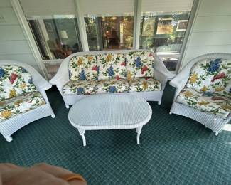 Lloyd Flanders Wicker Set (Couch, Rocker, Chair, Table and 2 Ottomans)