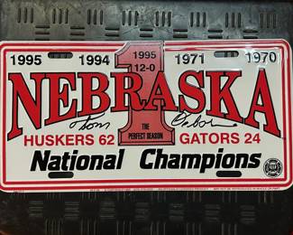 Autographed Tom Osborne Nebraska Plate