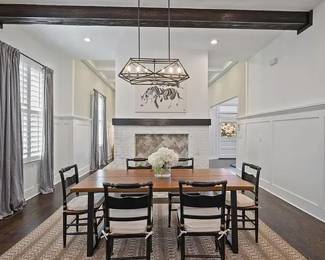 Dining Table, Rug, Pottery Barn Curtains