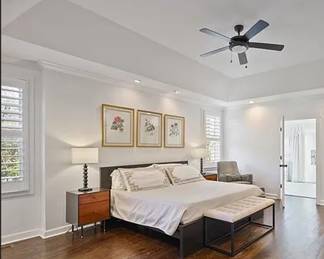 Sleep Number Mattress and Modern Bed, Side tables & bench, Lamps & chair