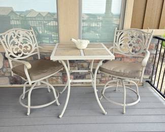 3-Piece Outdoor Bistro Set with Swivel Chairs & Removable Tile-Top Table