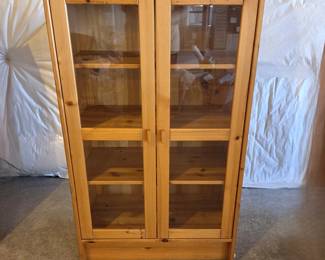 Solid Pine Glass Door Display Cabinet with Adjustable Shelves - Furniture Bookshelves Display