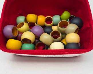 Crafter's Lot with 30+ Wooden Rings & Decorative Felt Storage Basket