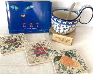  Cat Crazy - CoasterStone Collection Ceramic Handmade Poland Cat Mug Spoon Set Coasters Andrew Edney Cat Book